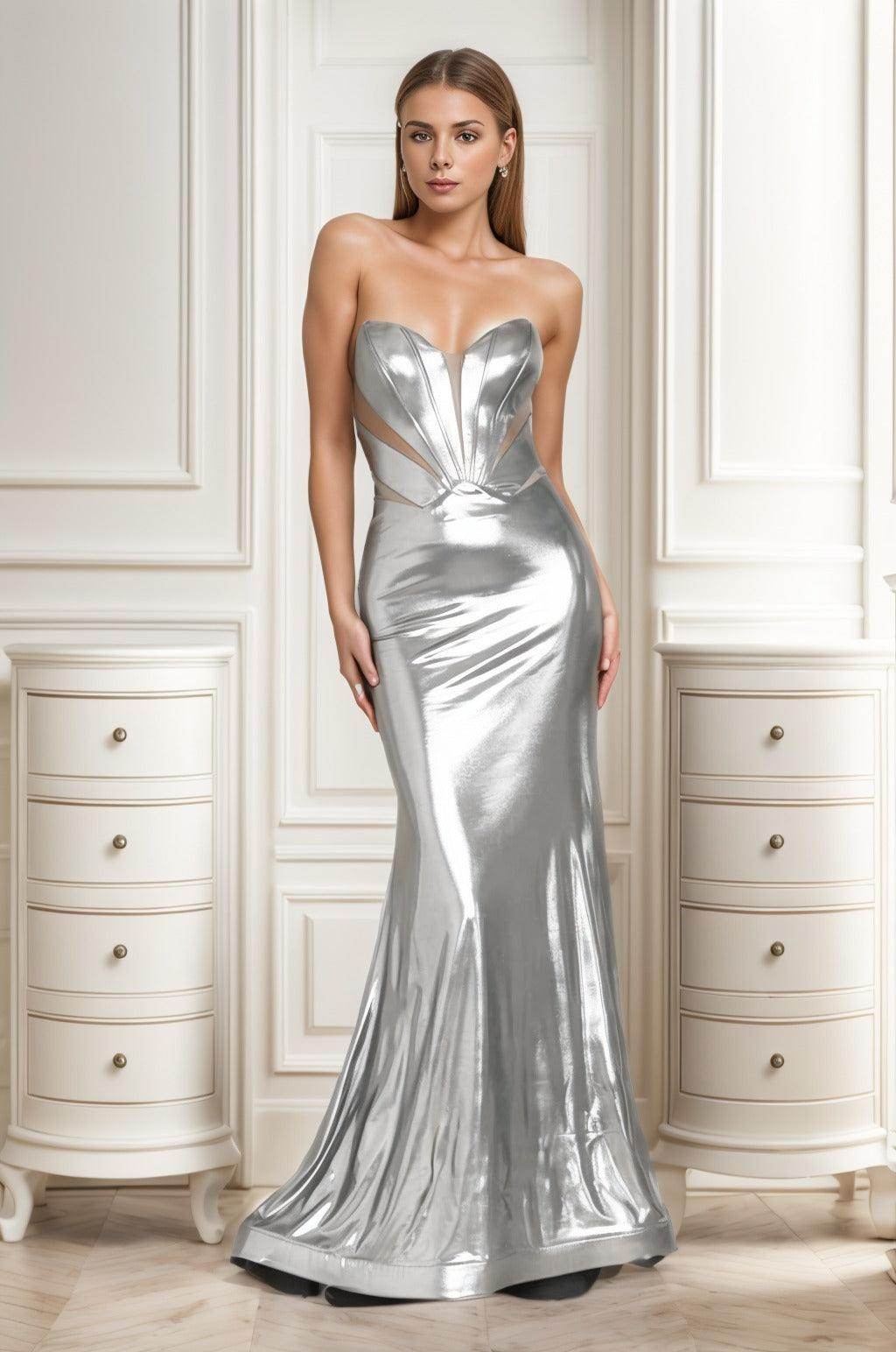 Trumpet-Mermaid Sweep-Brush Train Hot Stamping Cloth Prom Dress CS0478 - COCOMELODY